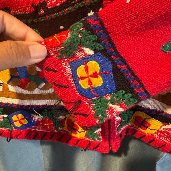 Vintage 90’s Designers Originals Studio Christmas Sweater Cardigan Ugly Medium - Picture 7 of 12